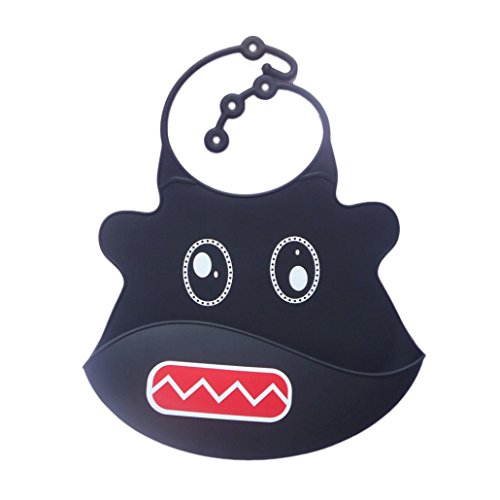 Vovotrade Baberos del bebé Animales infante Silicona suave Impermeable Goteo saliva,menos cables, toallitas fácilmente limpio, suave y cómodo, mantiene su forma Con Easy Rolls arriba (Negro)