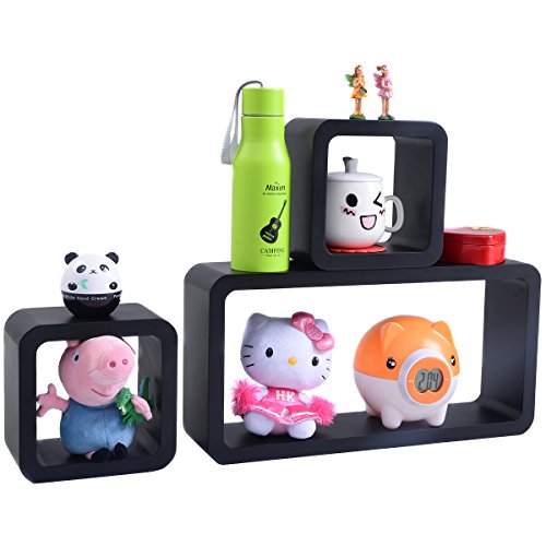 3er Set Wandregal Hängeregal Bücherregal Würfel Cube Lounge CD Regal Retro Wandboard Wandregalsystem (Schwarz) - 2