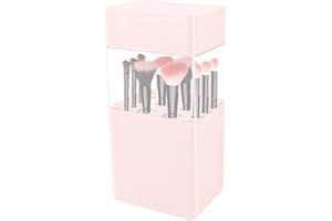 Seahelms Uchwyt na pędzle do makijażu z pokrywką, przezroczysty, pyłoszczelny, organizer na pędzle kosmetyczne, pudełko do przechowywania, silikonowy różowy