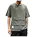 Produktbild TWISFER Herren Sommer T-Shirt Einfarbig Rundhals-Ausschnitt Loose Fit Baumwolle Shirt Mode Zwei Taschen Design Männer T-Shirt