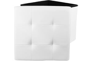 NAWA Home & Work - Taburete de Almacenamiento Plegable 38x38x38 cm | Capacidad de 40L | Resistencia 300 kg | Diseño Elegante, Blanco, Piel Sintética
