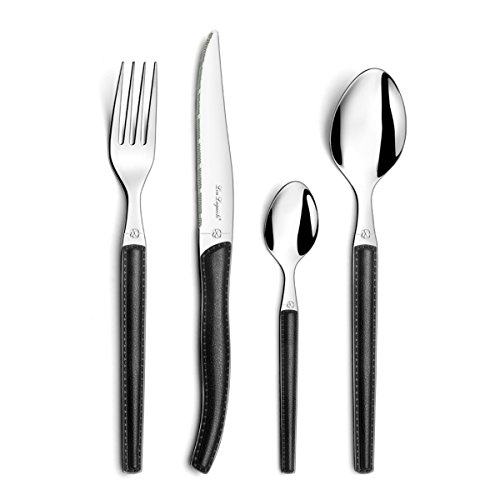 Lou Laguiole - Sky Ménagère 24 pièces - Valisette 6 personnes, Acier inoxydable/Manche couleur effet cuirNoir - 14 x 7,5 x 24,5 cm (Ref: 2271AAPA23C40)