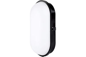 M EGA MEGACUBE 20W Black Oval LED Bulkhead Light, IP65, 1600Lm, 3000K Warm White, Perfect for Indoor, Outdoor, Bathroom, Hallway, Corridor, Utility, Garden, Garage etc