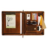 Supreme Business Portfolio By Rustic Town | Professional Organizer Gift for Men & Women | Durable Leather Padfolio | Easy To Carry With A Zippered Closure | Many Slots, Compartments & Holders