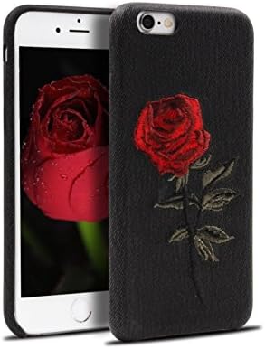 Phone Case 3D Embroidery Roses Phone Case PC Plastic Soft Case Personalized Fashion for iPhone 6/6s and iPhone 7 (Black-iPhone 6/6s)
