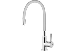 GRIFEMA GRIFERÍA DE COCINA-G4002-3 Rubinetto da Cucina Bianco con Beccuccio Universale Girevole, Miscelatore per Cucina (G3/8 Pollici), Cromo