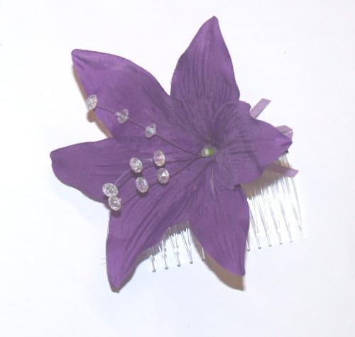 LARGE CADBURY PURPLE LILLY FLOWER AND DIAMONTIES FASINATOR HAIR SLIDE COMB Weddings Races Party
