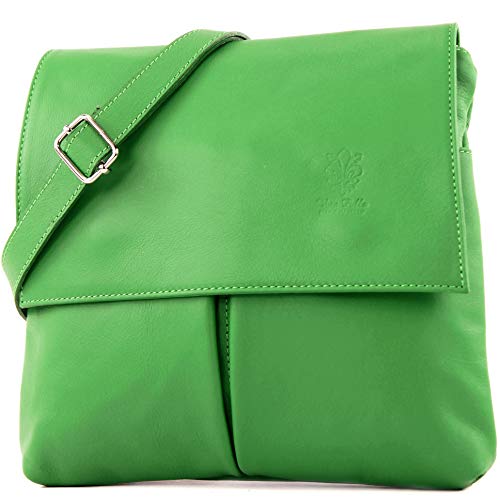 modamoda de - ital Umhänge- / T63 del hombro bolso de cuero Nappa, Color:verde