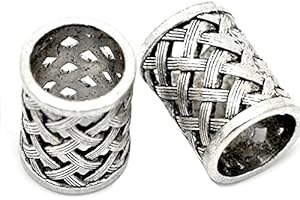 Rfeeuubft Vintage Antique Bronze Hair Braid Beard Dreadlock Beads Rings Tube Viking Rune Charm Pendant for DIY Necklace Jewellery, Alloy Steel