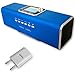 Produktbild Geschenk-Set Music Angel - Mini Lautsprecher mit Radio, Stereo Boxen mit USB- & MicroSD-Slot, Wecker, Uhr & Line-In + passendem USB-Netzteil 1000mAh (blau)