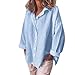 Produktbild Frauen beiläufige Feste lose Hemd-Umlegebluse-Lange Hülsen-dünne Lichtschutzoberteile for MERICAL&Linen Blend(Blau,Small)