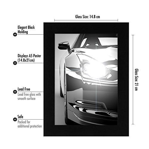 A5 (15x21cm) Schwarzer-Bilderrahmen mit Glasfront – Geeignet für Dokumente - 2