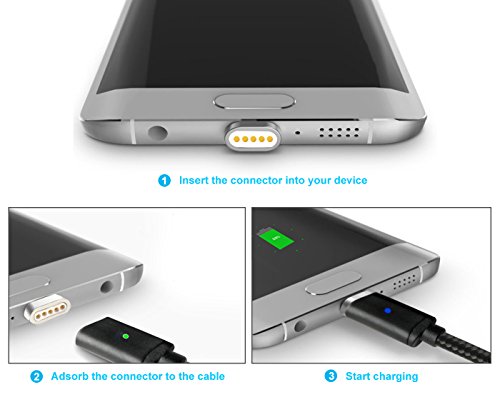 Lively Life Magnetic Type C Chargeur C  ble Sync Cordon de Charge avec 2 connecteurs pour Samsung  Huawei  Nouveau Macbook  HTC  Sony et Plus USB C p  riph  riques 3 3ft   1m  Noir 