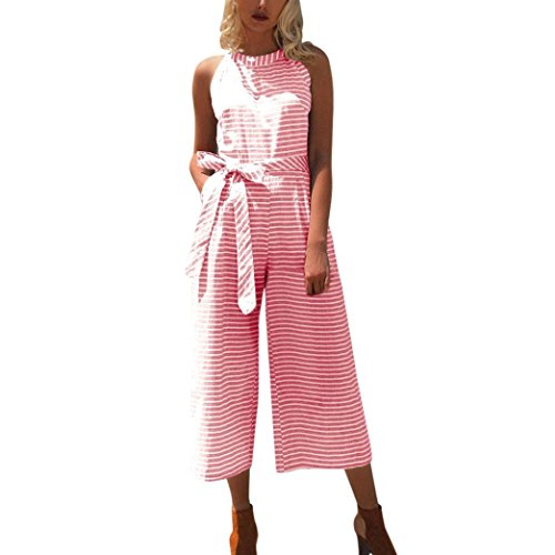 FNKDOR Summer Women Office Formal Suit Sleeveless Striped Jumpsuit Casual  Clubwear Wide Leg Pants Outfit Holiday Traveling Party Wear
