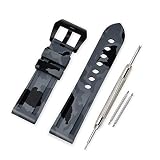VINBAND Uhrenarmband Camo Ersatzarmband Gummi Armbanduhr - 22mm, 24mm, 26mm Kautschuk Uhrenband mit Gebürstete Edelstahl-Wölbung for Panerai (22mm, Gray-Black)