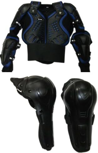 XTRM Kids Off Road Motorcycle Motocross Body Armour Jacket Blue (CE Approved) + Hinged Knee