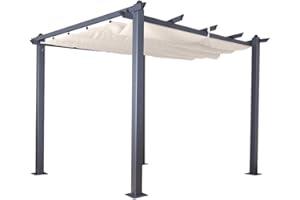 Jet-line® | Pavillon Luxor | Pergola Überdachung | Sonnenschutz | Terrassenüberdachung | Garten | anthrazit-beige | UV Schutz | 4 x 3 m | Aluminium | Massive Stützen 10x10 cm | Notüberlauf
