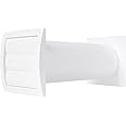 4 Inch / 100 mm Through-Wall Ventilation kit - Adjustable - Louvered Dryer Vent Cover with Pipe and Duct Connector - White - Plastic - with Built in Fly Screen Mesh (Style 1 with 4'' Inch)