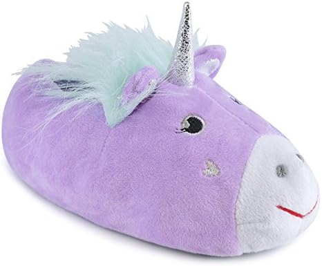 Purdashian Girls Novelty 3D Character Plush Magical Unicorn Slippers (UK 11-12 Kids, Purple)