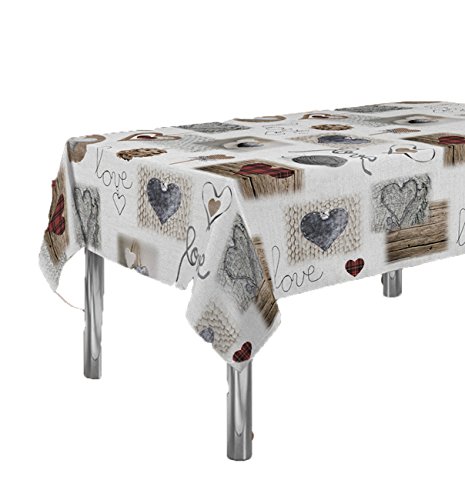 Tovaglia decorativa, con stampa a cuori, antimacchia, con colori primaverili 240 x 150 cm
