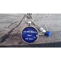 Handmade Schlüsselanhänger, Taschenanhänger Bester Papa, Royal Blau, mit Schutzengel
