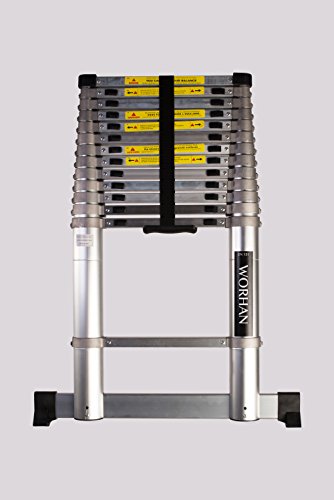 WORHAN® 4.4M TELESKOPLEITER MIT ALUMINIUMRINGEN ALULEITER ANLEGELEITER ALU TELESKOP LEITER MULTIFUNKTIONS LEITER MIT STABILISIERUNG 1AK4.4 (..4.4m) - 2