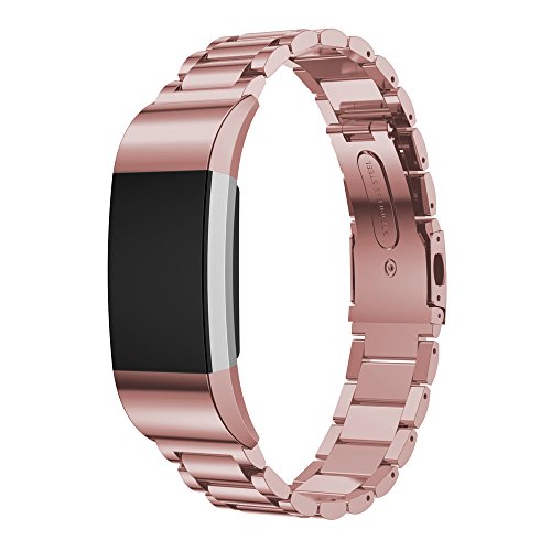 Fitbit Charge 2 Armbänder, IVSO Edelstahl Metall Armband Ersatz Uhrenarmband für Fitbit Charge 2 Armband Zur Herzfrequenz und Fitnessaufzeichnung (Für Fitbit Charge 2, Rosa Golden)