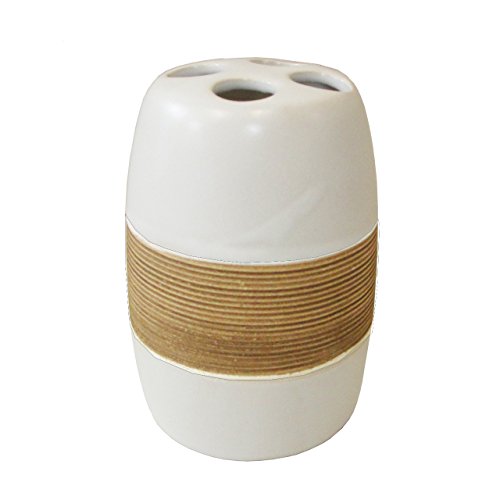 Beiges 5-tlg. Badset SAVANNA – bestehend aus Seifenspender Seifenschale Zahnputzbecher Zahnbürstenhalter WC-Bürste – afrikanischer Design Stil – aus Keramik - 5