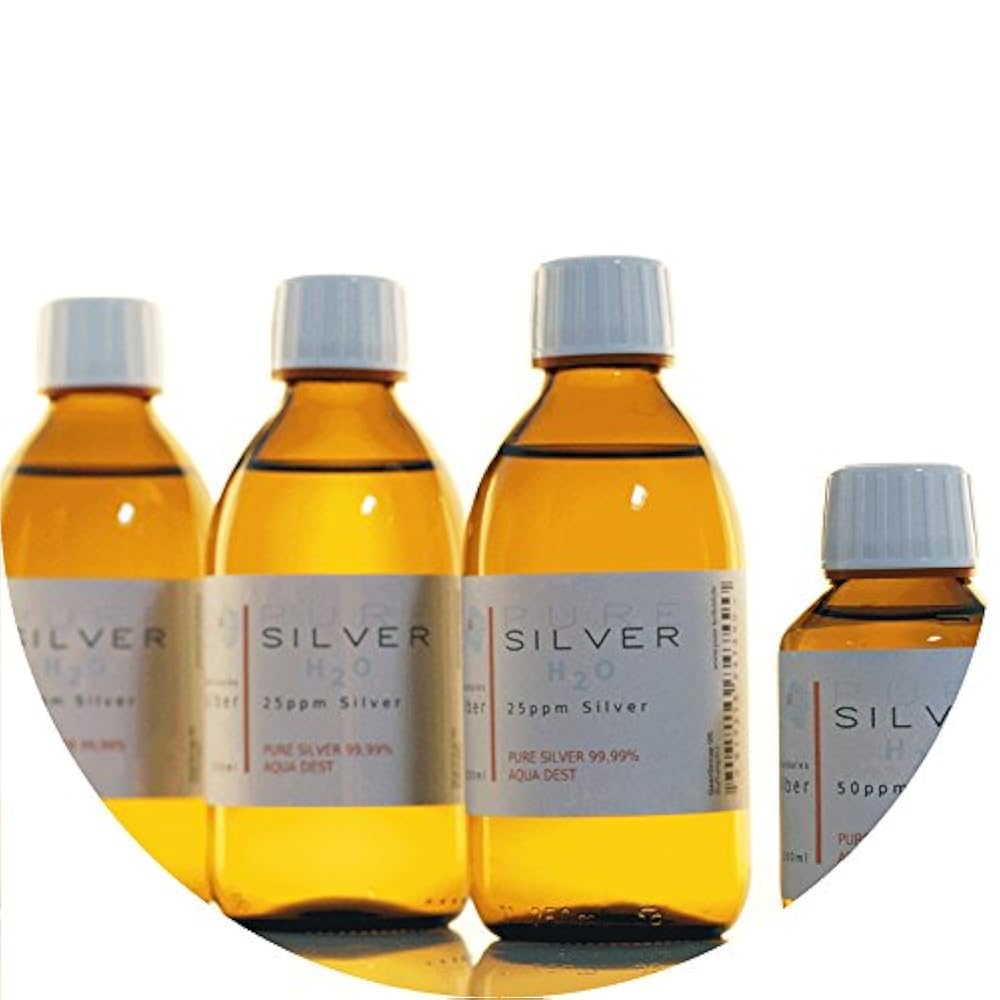 PureSilverH2O 850ml kolloidales Silber (3x 250ml/25ppm) + Flasche (100ml/50ppm) Reinheit & Qualität seit 2012