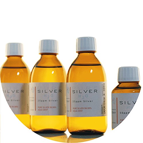 PureSilverH2O 850ml kolloidales Silber (3x 250ml/25ppm) + Flasche (100ml/50ppm) Reinheit & Qualität seit 2012
