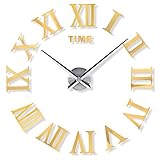 Yosoo DIY Riesen Wanduhr Acryl 3D Spiegel Oberflächen Aufkleber Wandtattoo Wohnzimmer Dekoration Uhr Zimmerdeko Einzigartiges Geschenk (Gold)