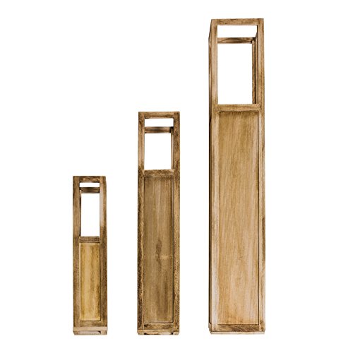 Rebecca Srl Set 3er Set Windlichtsäulen Kerzensäulen Kerzenständer Laternen Holz Braun Rustikalen Wohnzimmer (Cod. RE4666)