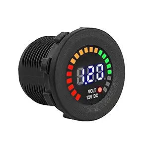 12V LED Display Voltmeter Universila Digital Volt Meter Gauge Waterproof Round Panel for Boat Marine Vehicle Motorcycle Truck Atv Utv Car Camper Caravan