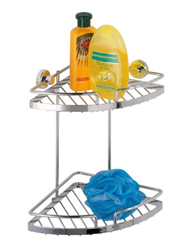 WENKO 17828100 Power-Loc Eckregal Sion Klein 2 Ablagen - Befestigen ohne bohren, Stahl, 21 x 31.5 x 14.5 cm, Chrom