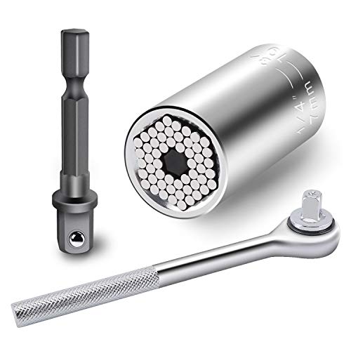 Juego de llaves de vaso universal HUOU de 7 mm a 19 mm con adaptador de taladro eléctrico, 3 piezas de trinquete multifunción, herramientas profesionales de bricolaje