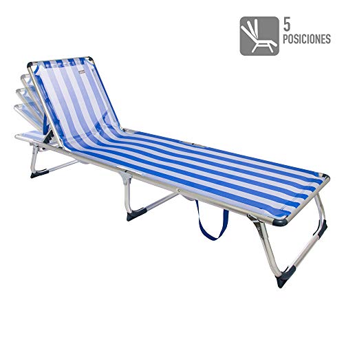 albstore.com.ve AKTIVE 53978 Tumbona Plegable 5 Posiciones Aluminio Beach  Azul 188 x 58 x 24 cm Muebles Muebles y accesorios de jardín