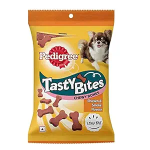 Pedigree Tasty Bites Chewy Bones Dog Treat, Low in Fat, Chicken & Smoke Flavour, 50 g