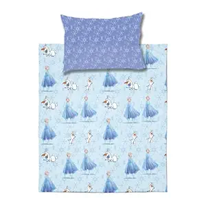 Disney Frozen Single Bedsheet with 1 Pillow Cover - Cotton Bedsheet, Blue, Twin (2975)