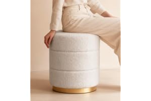 ‎ZEDELMAIER Zedelmaier Sitzhocker aus Teddy Stoff, Polsterhocker rund für Schminktisch, Fußhocker mit Sitzkissen, Pouf, Ottoman, für Wohnzimmer, Schlafzimmer & Flur, φ38x45 Weiß