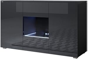‎MB MUEBLES BONITOS MB Muebles Bonitos | Sideboard | Wohzimmer Esszimmer Schrank Möbel | Breite 120 x Höhe 72 x Tiefe 45 cm | Glänzendes Melamin | 3 Türen | Stehendes Modell mit 2cm Füßen | Schwarz | Modell Luke A2