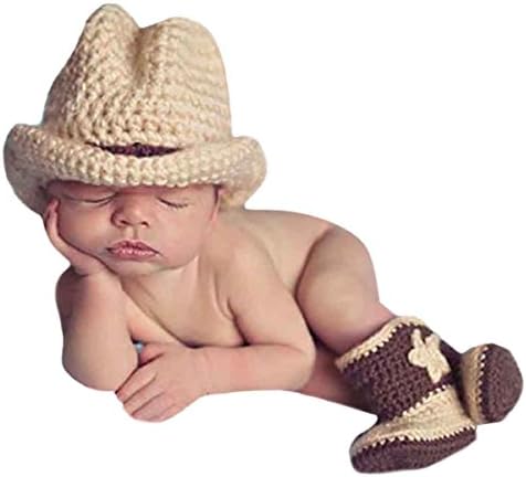 AKAAYUKO Newborn Baby Boy Girl Knitted Photography Props Costume (Cowboy Hat Boots)
