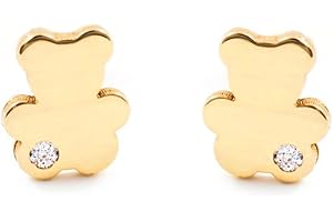 MONDE PETIT Pendientes Oro Bebe o Niña oso con circón (9kts) - Estuche Regalo - Certificado de Garantía - Mondepetit
