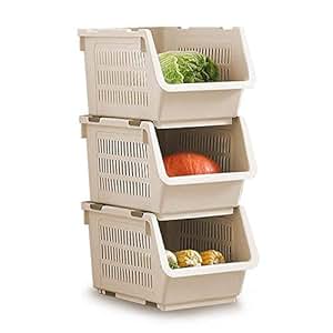 Lagerung Stapelkorb 3er Set,entnehmbare Regale Kunststoff-Lagerregal