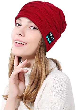 NOVPEAK Bluetooth Beanie Hat Headphones with Stereo Speakers&amp;Mic Winter Knitted Wireless Music Headset Cap for Running Skiing Hiking Unique Tech Christmas Gifts for Men Women Girls Boys (Red)