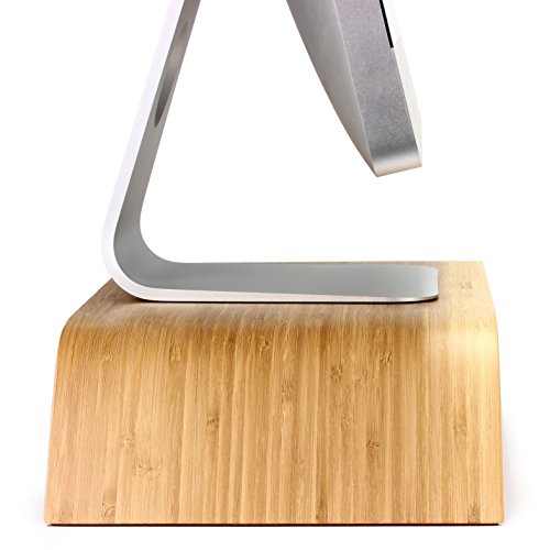 Urcover® Monitor-Ständer für iMac | Desktop-Halterung in Hell Braun | Samdi Edition | universal Bildschirm-Ständer in Echt-Holz mit Tastur-Aussparung | Computer Zubehör Stand-Fuß Bildschirm-Erhöhung - 4