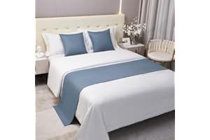 Morbuy Bed Runners and Matching Cushions Set, Scarves Bed Runners Hotel Bed Scarf Bedding Bed Towel Solid Colour Bedspread Protection for Living Room Bedroom Hotel (50x210+50x50cm,Navy Blue)