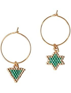 KELLITCH Handmade Ohrring Grün Golden Christbaumschmuck Stern Rocailles Perlen Geflochten Ohrschmuck - E