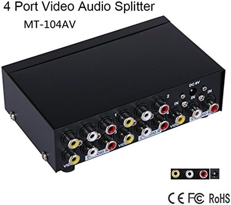 Milkee 4 Port Video Audio AV Splitter Selector Box, 1 Input 4 Output for 1 DVD to 4 Displays
