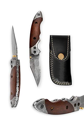 Perkin Knives - Navaja de Bolsillo Hecha a Mano, Hoja de Acero de Damasco