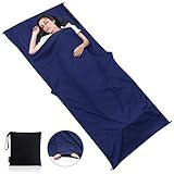 4UMOR Drap Sac de Couchage Léger Confortable 2 Ouvertures Gauche et Droite Fermeture Éclair au Fond 220x90cm 100% Polyester Doublure Drap Portable Hygiénique pour Voyage Auberge Hôtel Camping - Bleu